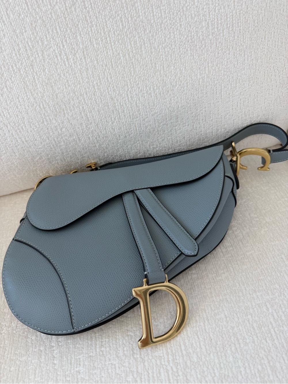 Dior Grey Saddle Bag with Gold 'D' Hardware
